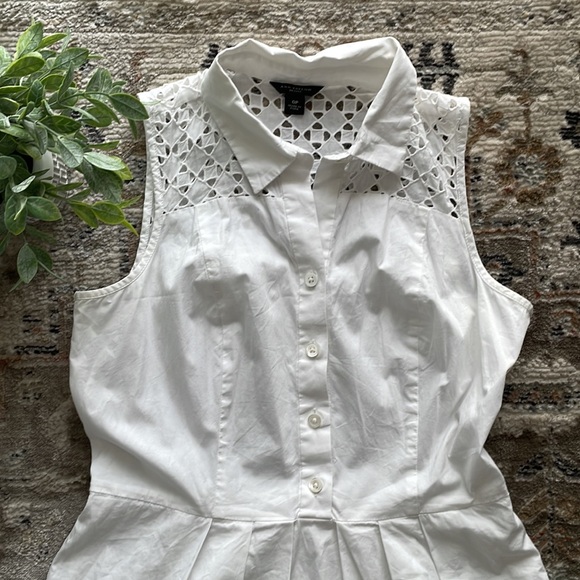 Ann Taylor Petite White Embroidered Sleeveless Dress - Picture 3 of 9